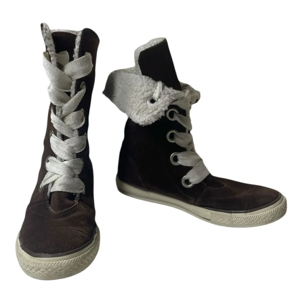 Converse Chuck Taylor Juniors Beverly Lace Up Xhi Brown Suede Tall Sneakers